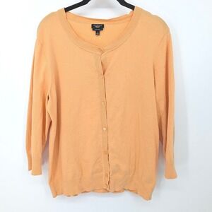 Talbots Cardigan Womens Petite Large Yellow Pima Cotton Button Up Sweater Office